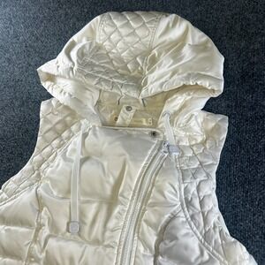 Blanc Noir Puffer Vest Womens Medium White Softshell Quilted Down Asymmetric Zip